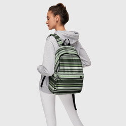 Рюкзак с принтом Горизонтальные зеленые  белые полосы для любого человека, вид спереди №4. Цвет основы: белый