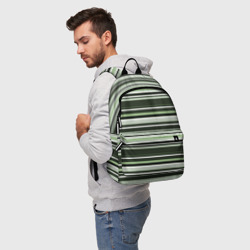 Рюкзак с принтом Горизонтальные зеленые  белые полосы для любого человека, вид спереди №2. Цвет основы: белый