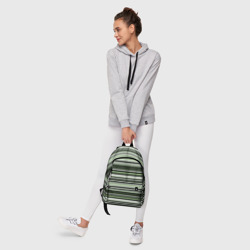 Рюкзак с принтом Горизонтальные зеленые  белые полосы для любого человека, вид спереди №6. Цвет основы: белый