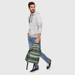 Рюкзак с принтом Горизонтальные зеленые  белые полосы для любого человека, вид спереди №5. Цвет основы: белый