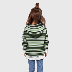 Толстовка с принтом Горизонтальные зеленые  белые полосы для ребенка, вид на модели сзади №2. Цвет основы: белый