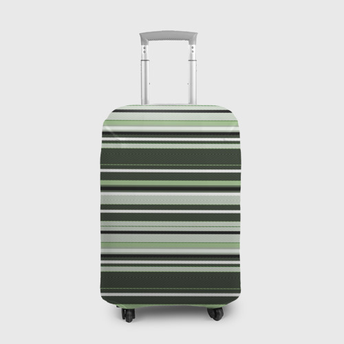 Чехол для чемодана с принтом Горизонтальные зеленые  белые полосы, вид спереди №1