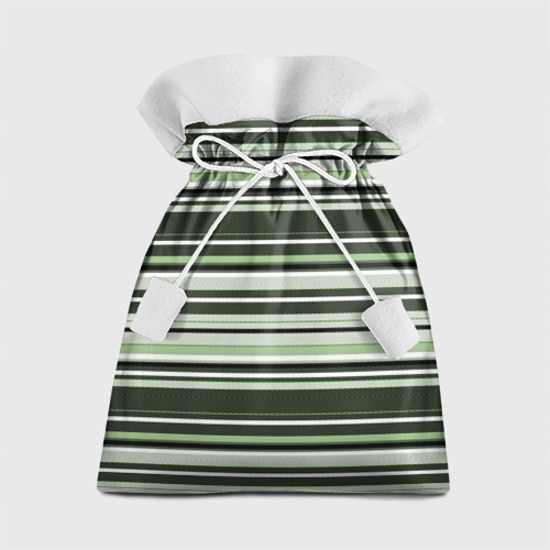 Подарочный мешок с принтом Горизонтальные зеленые  белые полосы, вид спереди №1