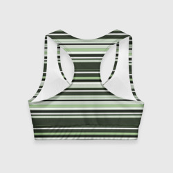 Топ с принтом Горизонтальные зеленые  белые полосы для женщины, вид сзади №1. Цвет основы: белый