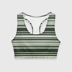 Горизонтальные зеленые  белые полосы – Женский спортивный топ 3D с принтом купить
