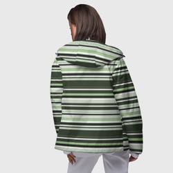 Ветровка с принтом Горизонтальные зеленые  белые полосы для женщины, вид на модели сзади №3. Цвет основы: белый