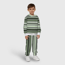 Костюм с принтом Горизонтальные зеленые  белые полосы для ребенка, вид на модели спереди №2. Цвет основы: белый