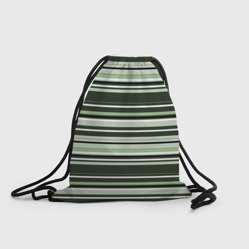 Рюкзак-мешок с принтом Горизонтальные зеленые  белые полосы, вид спереди №1