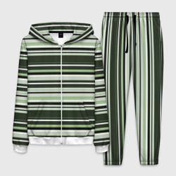 Горизонтальные зеленые  белые полосы – Мужской костюм 3D с принтом купить со скидкой в -21%