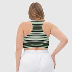 Топ с принтом Горизонтальные зеленые  белые полосы для женщины, вид на модели сзади №3. Цвет основы: белый