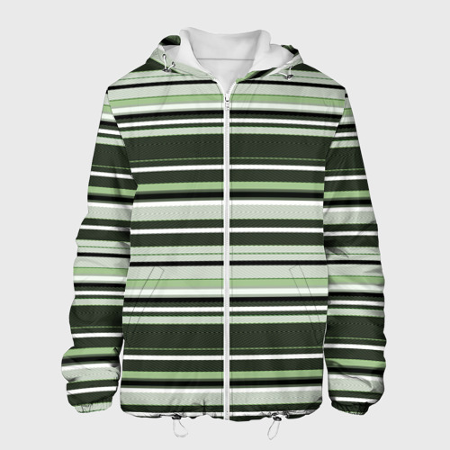 Мужская куртка с принтом Горизонтальные зеленые  белые полосы, вид спереди №1