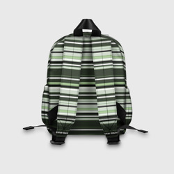 Рюкзак с принтом Горизонтальные зеленые  белые полосы для ребенка, вид на модели сзади №2. Цвет основы: белый