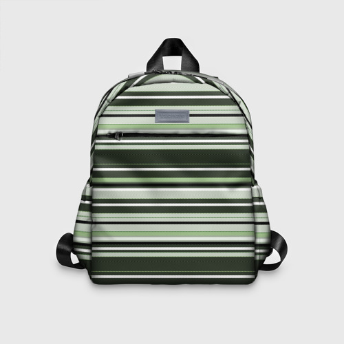 Детский рюкзак с принтом Горизонтальные зеленые  белые полосы, вид спереди №1