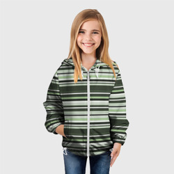 Ветровка с принтом Горизонтальные зеленые  белые полосы для ребенка, вид на модели спереди №3. Цвет основы: белый