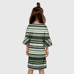 Платье с принтом Горизонтальные зеленые  белые полосы для ребенка, вид на модели сзади №2. Цвет основы: белый