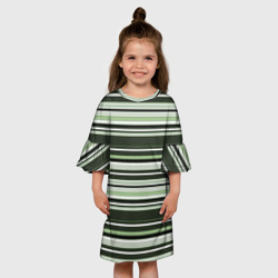 Платье с принтом Горизонтальные зеленые  белые полосы для ребенка, вид на модели спереди №3. Цвет основы: белый