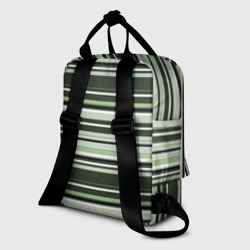 Рюкзак с принтом Горизонтальные зеленые  белые полосы для женщины, вид на модели сзади №1. Цвет основы: белый