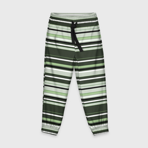 Детские брюки с принтом Горизонтальные зеленые  белые полосы, вид спереди №1