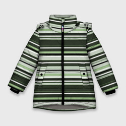 Горизонтальные зеленые  белые полосы – Зимняя куртка для девочек 3D с принтом купить