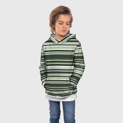 Толстовка с принтом Горизонтальные зеленые  белые полосы для ребенка, вид на модели спереди №2. Цвет основы: белый