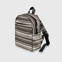 Рюкзак с принтом Горизонтальные коричневые бежевые  черные полосы для ребенка, вид на модели спереди №3. Цвет основы: белый