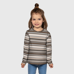 Лонгслив с принтом Горизонтальные коричневые бежевые  черные полосы для ребенка, вид на модели спереди №3. Цвет основы: белый