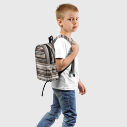 Рюкзак с принтом Горизонтальные коричневые бежевые  черные полосы для ребенка, вид сзади №1. Цвет основы: белый