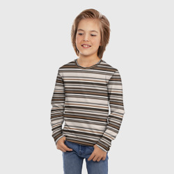 Лонгслив с принтом Горизонтальные коричневые бежевые  черные полосы для ребенка, вид на модели спереди №2. Цвет основы: белый