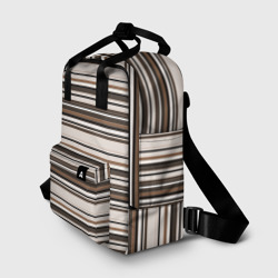 Рюкзак с принтом Горизонтальные коричневые бежевые  черные полосы для женщины, вид спереди №2. Цвет основы: белый