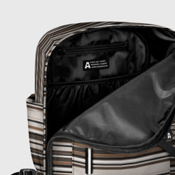 Рюкзак с принтом Горизонтальные коричневые бежевые  черные полосы для женщины, вид на модели спереди №5. Цвет основы: белый