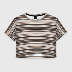 Горизонтальные коричневые бежевые  черные полосы – Женская футболка Crop-top 3D с принтом купить