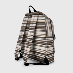 Рюкзак с принтом Горизонтальные коричневые бежевые  черные полосы для любого человека, вид сзади №1. Цвет основы: белый