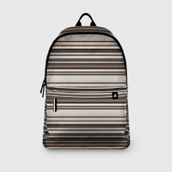 Рюкзак с принтом Горизонтальные коричневые бежевые  черные полосы для любого человека, вид спереди №3. Цвет основы: белый