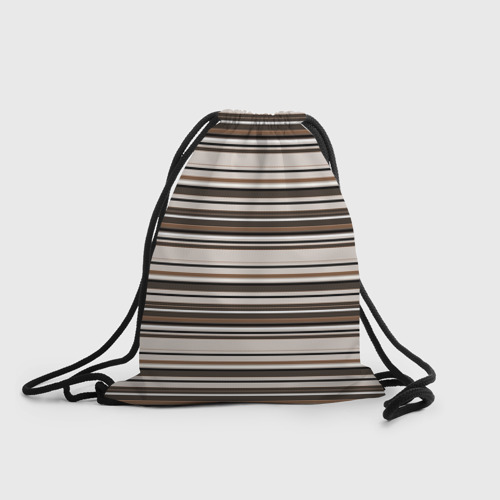 Рюкзак-мешок с принтом Горизонтальные коричневые бежевые  черные полосы, вид спереди №1