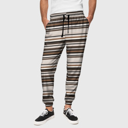 Горизонтальные коричневые бежевые  черные полосы – Мужские брюки 3D с принтом купить