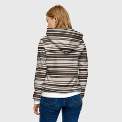 Толстовка с принтом Горизонтальные коричневые бежевые  черные полосы для женщины, вид на модели сзади №2. Цвет основы: белый