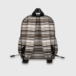Рюкзак с принтом Горизонтальные коричневые бежевые  черные полосы для ребенка, вид на модели сзади №2. Цвет основы: белый