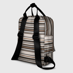 Рюкзак с принтом Горизонтальные коричневые бежевые  черные полосы для женщины, вид на модели сзади №1. Цвет основы: белый
