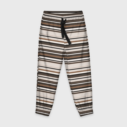 Детские брюки с принтом Горизонтальные коричневые бежевые  черные полосы, вид спереди №1