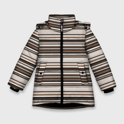Горизонтальные коричневые бежевые  черные полосы – Зимняя куртка для девочек 3D с принтом купить