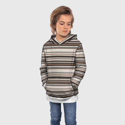 Толстовка с принтом Горизонтальные коричневые бежевые  черные полосы для ребенка, вид на модели спереди №2. Цвет основы: белый