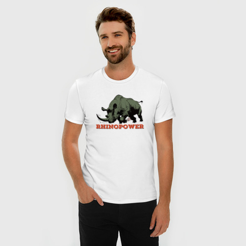 Мужская футболка хлопок Slim Сила носорога, цвет белый - фото 3