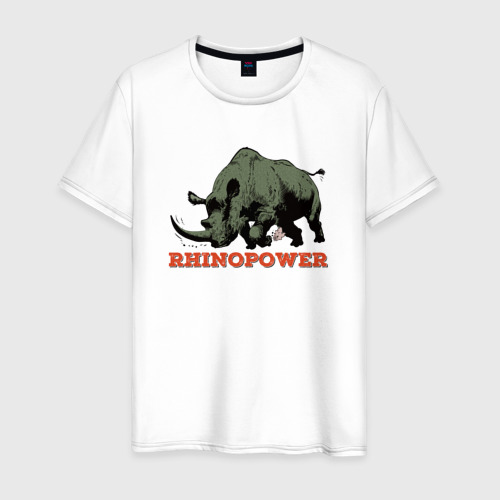 Мужская футболка из хлопка с принтом Сила носорога, вид спереди №1