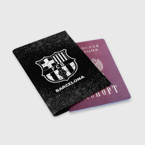 Обложка для паспорта матовая кожа Barcelona с потертостями на темном фоне, цвет черный - фото 3