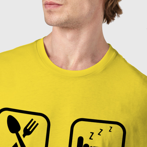 Мужская футболка хлопок Eat - Sleep - Final Fantasy - Repeat, цвет желтый - фото 6