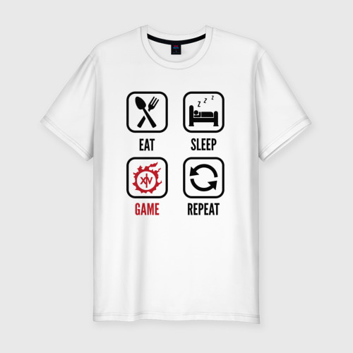 Мужская приталенная футболка из хлопка с принтом Eat - Sleep - Final Fantasy - Repeat, вид спереди №1