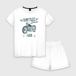 Женская пижама с шортиками хлопок Винтажная классика 1986 мотоцикл
