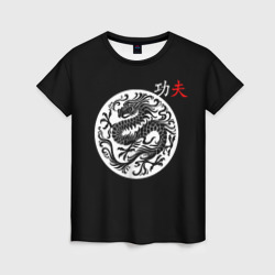 Женская футболка 3D Кунг-фу Китайский дракон и надпись на китайском