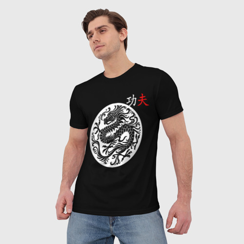 Мужская футболка 3D Кунг-фу Китайский дракон и надпись на китайском, цвет 3D печать - фото 3