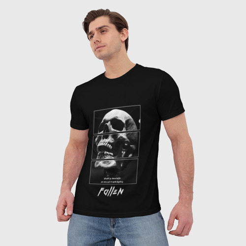 Мужская футболка 3D с принтом Skull with inscriptions, фото на моделе #1